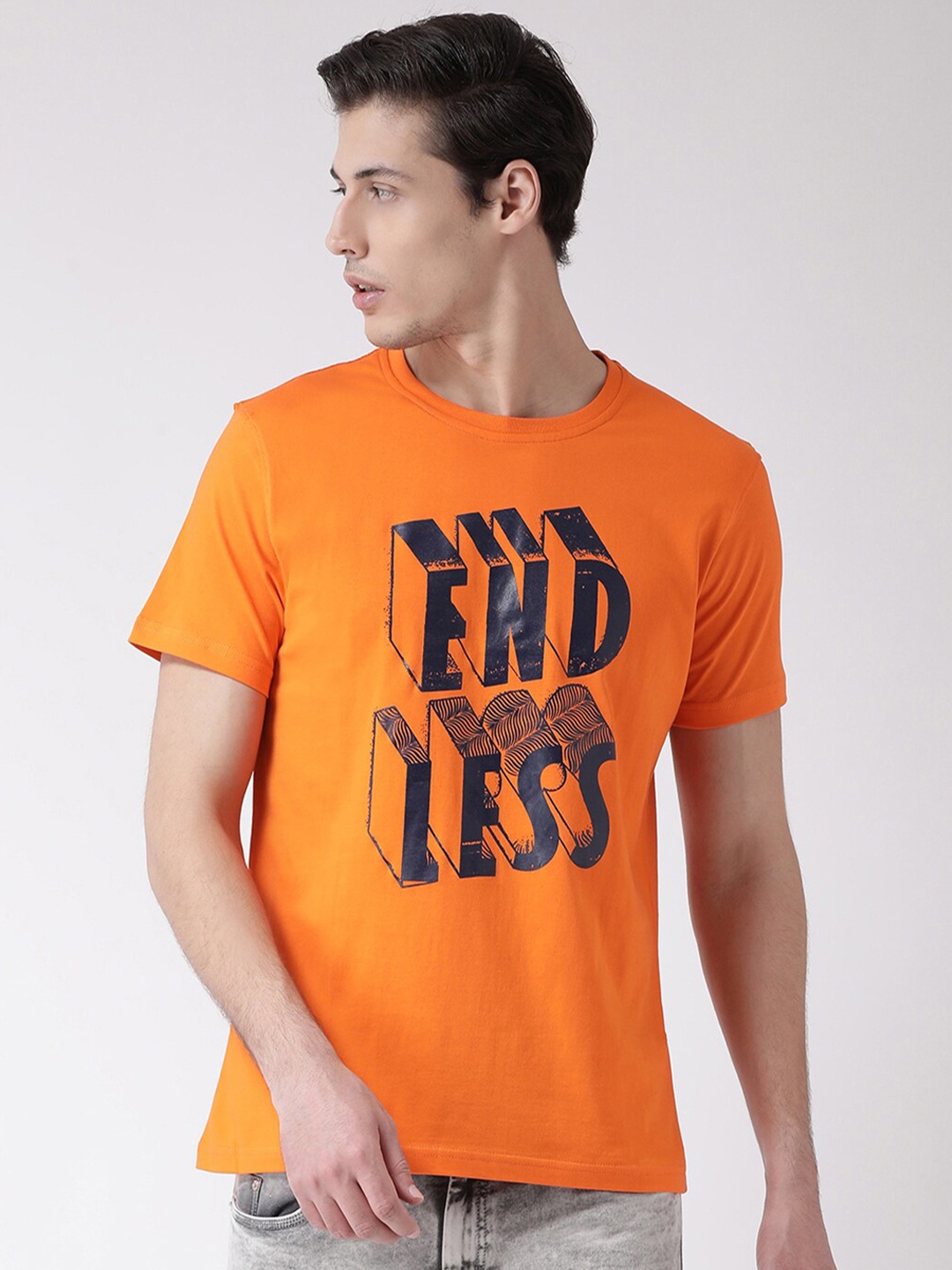 

Club York Men Orange Typography Printed T-shirt