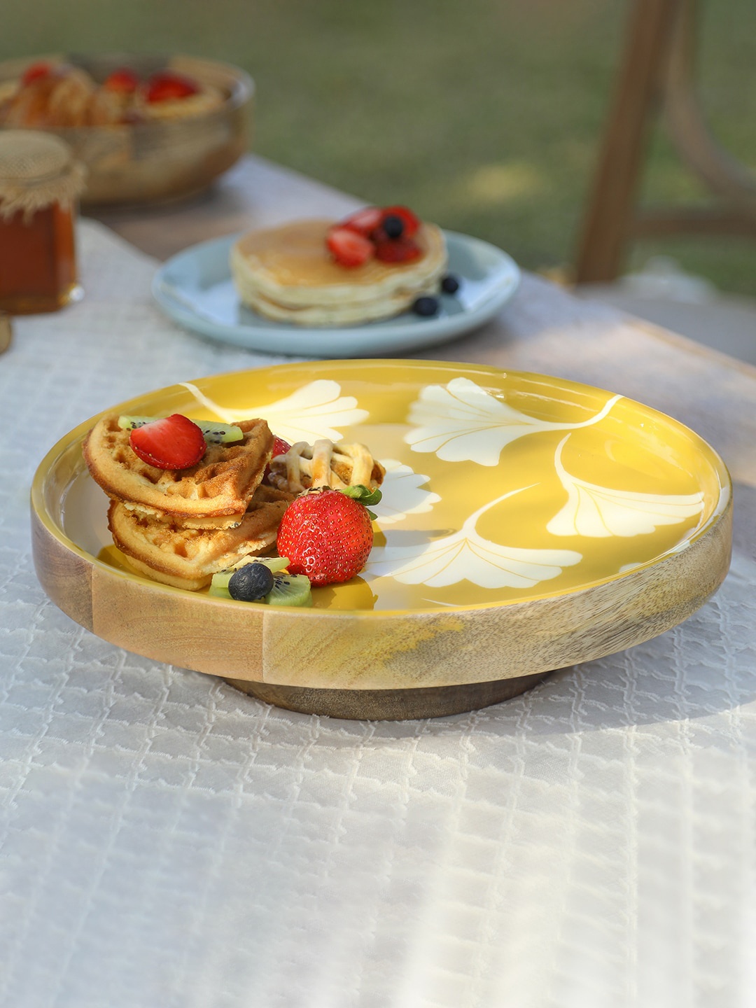 

ellementry Yellow Printed Wooden Cake Stand