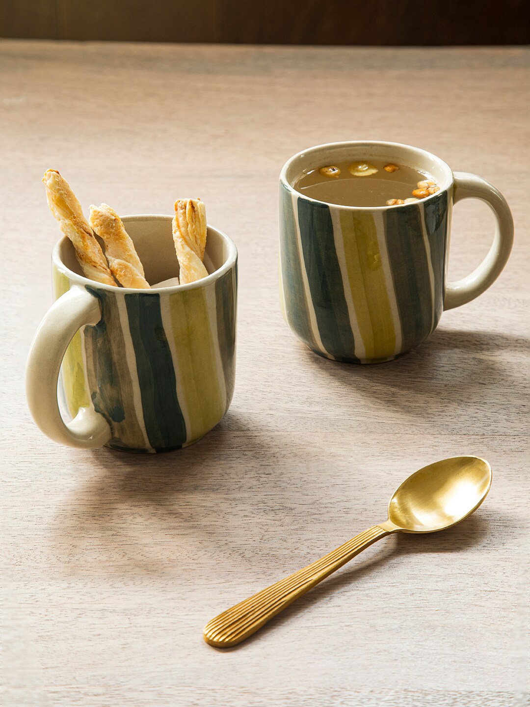 

ellementry Green & Beige Ceramic Glossy Cups