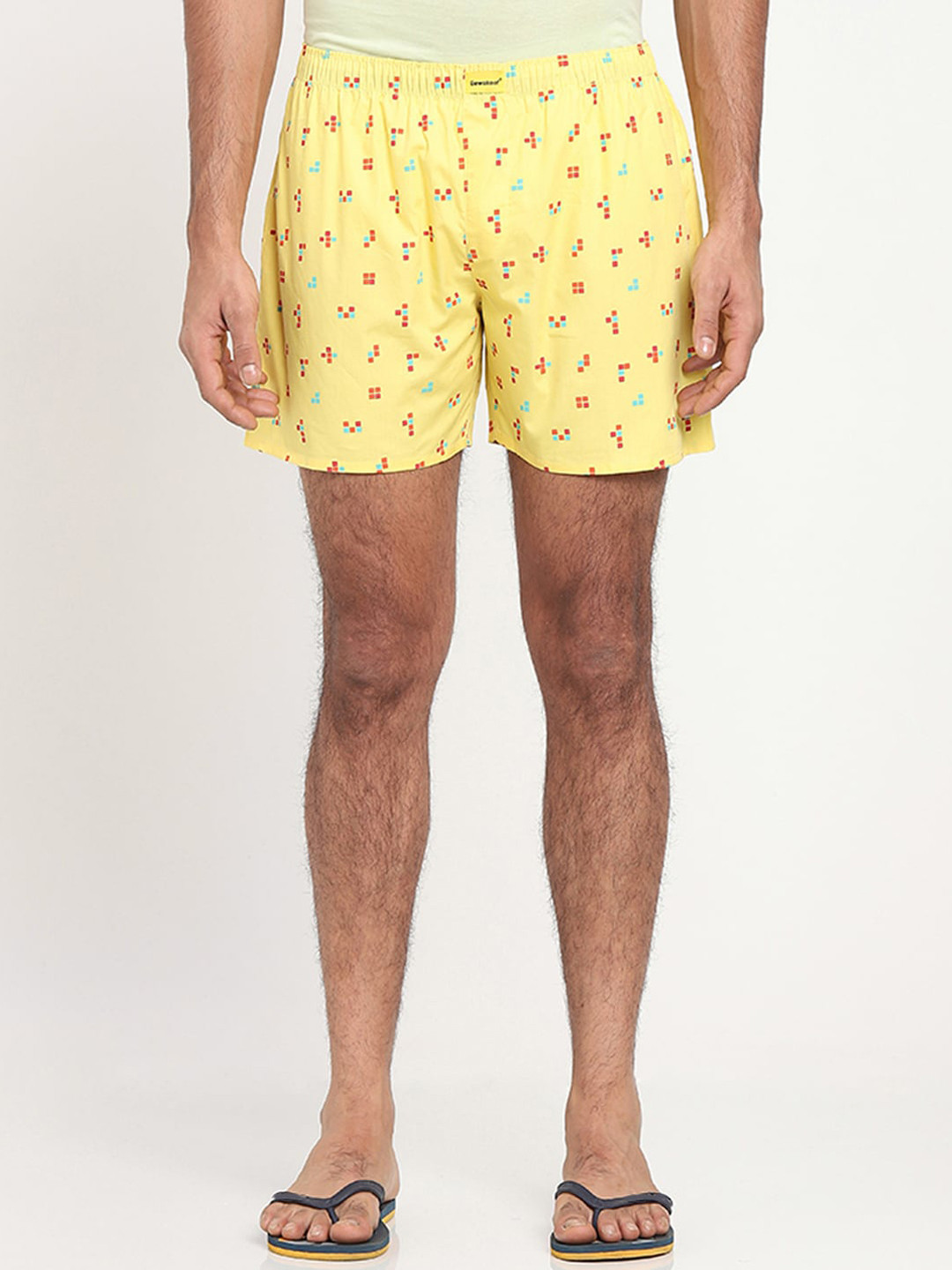 

Bewakoof Men Yellow & Red Blocked Game Printed Pure Cotton Boxers