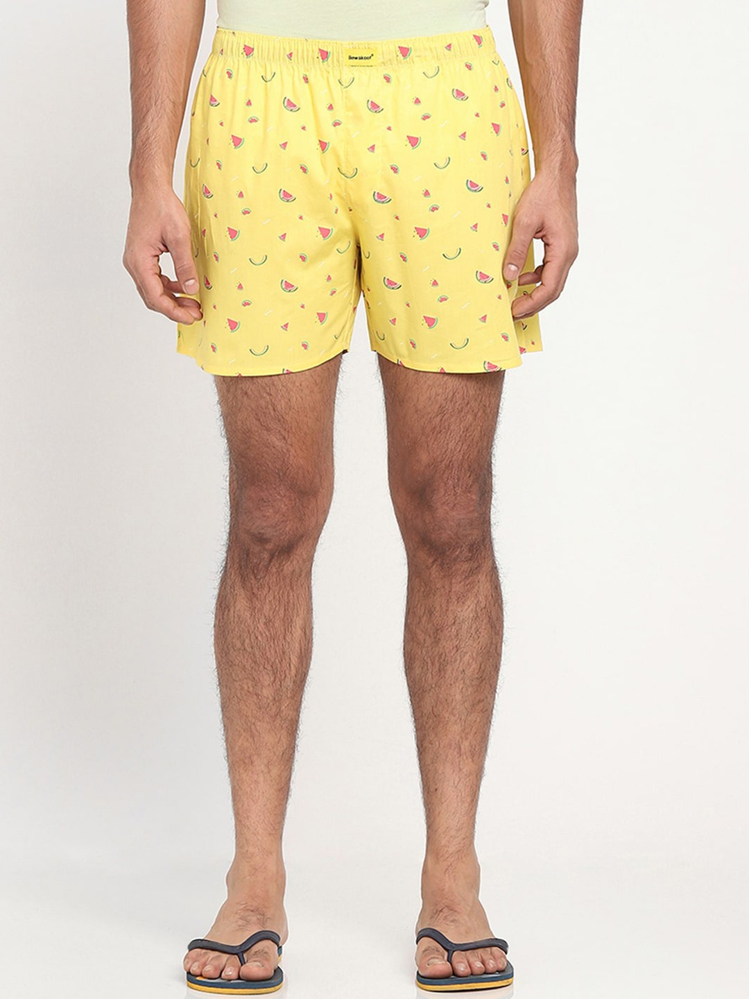

Bewakoof Men Yellow & Pink Printed Pure Cotton Boxers