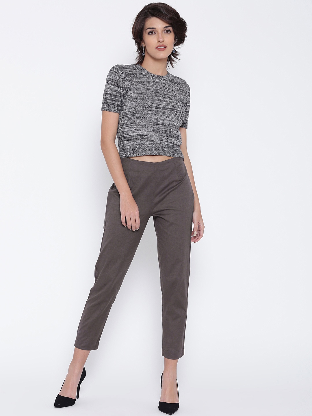 

AURELIA Women Grey Cropped Casual Trousers