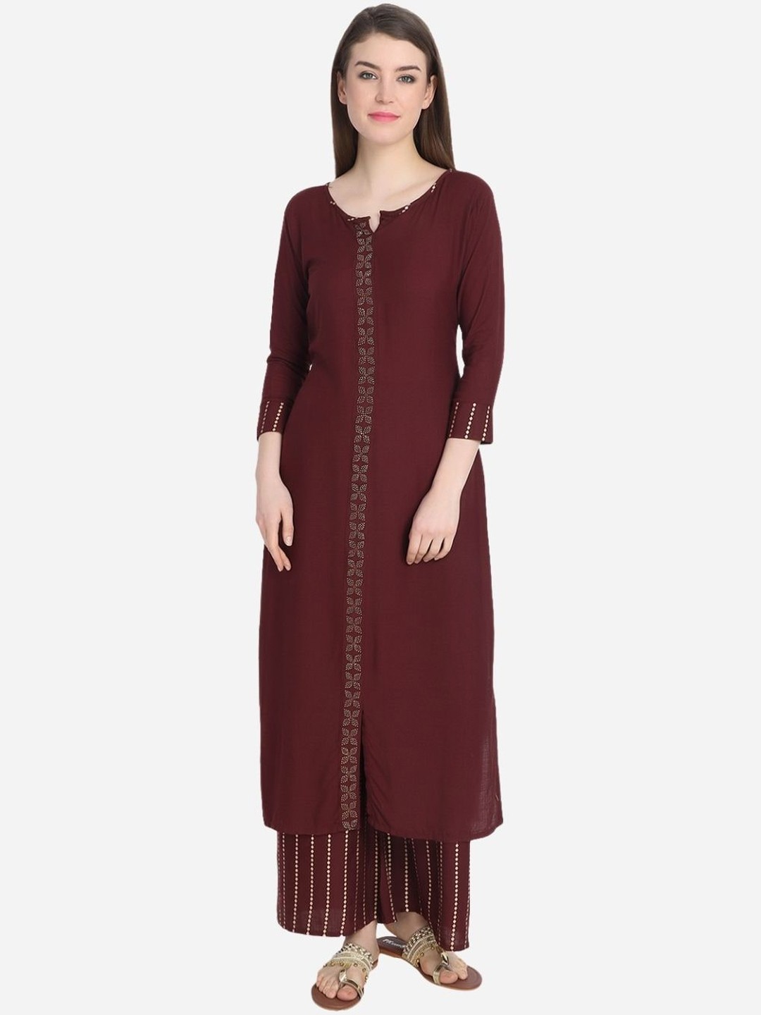

DesiNoor com Women Brown Beads and Stones Kurta with Palazzos