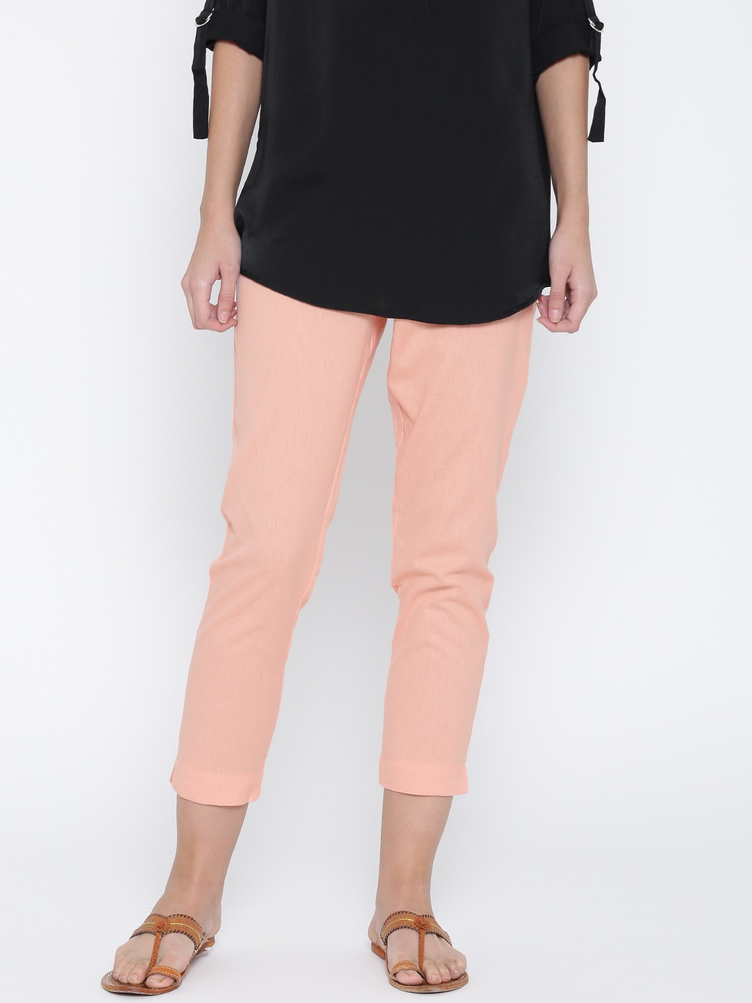 

AURELIA Women Peach-Coloured Cropped Casual Trousers