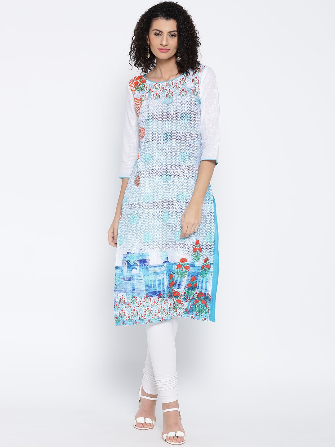 

AURELIA Women Blue Printed Straight Kurta