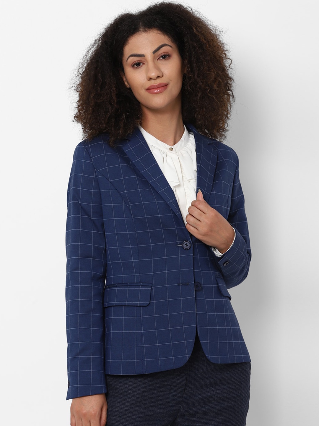 

Allen Solly Woman Women Blue Checked Single Breasted Blazer