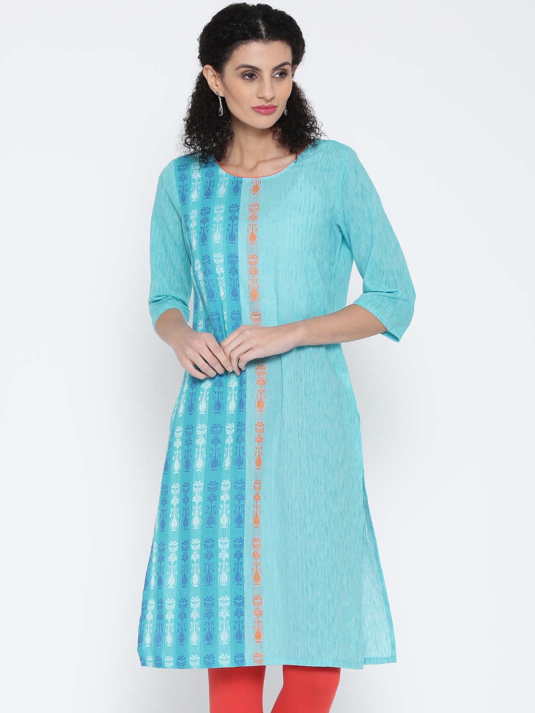 

AURELIA Women Blue Woven Design Straight Kurta