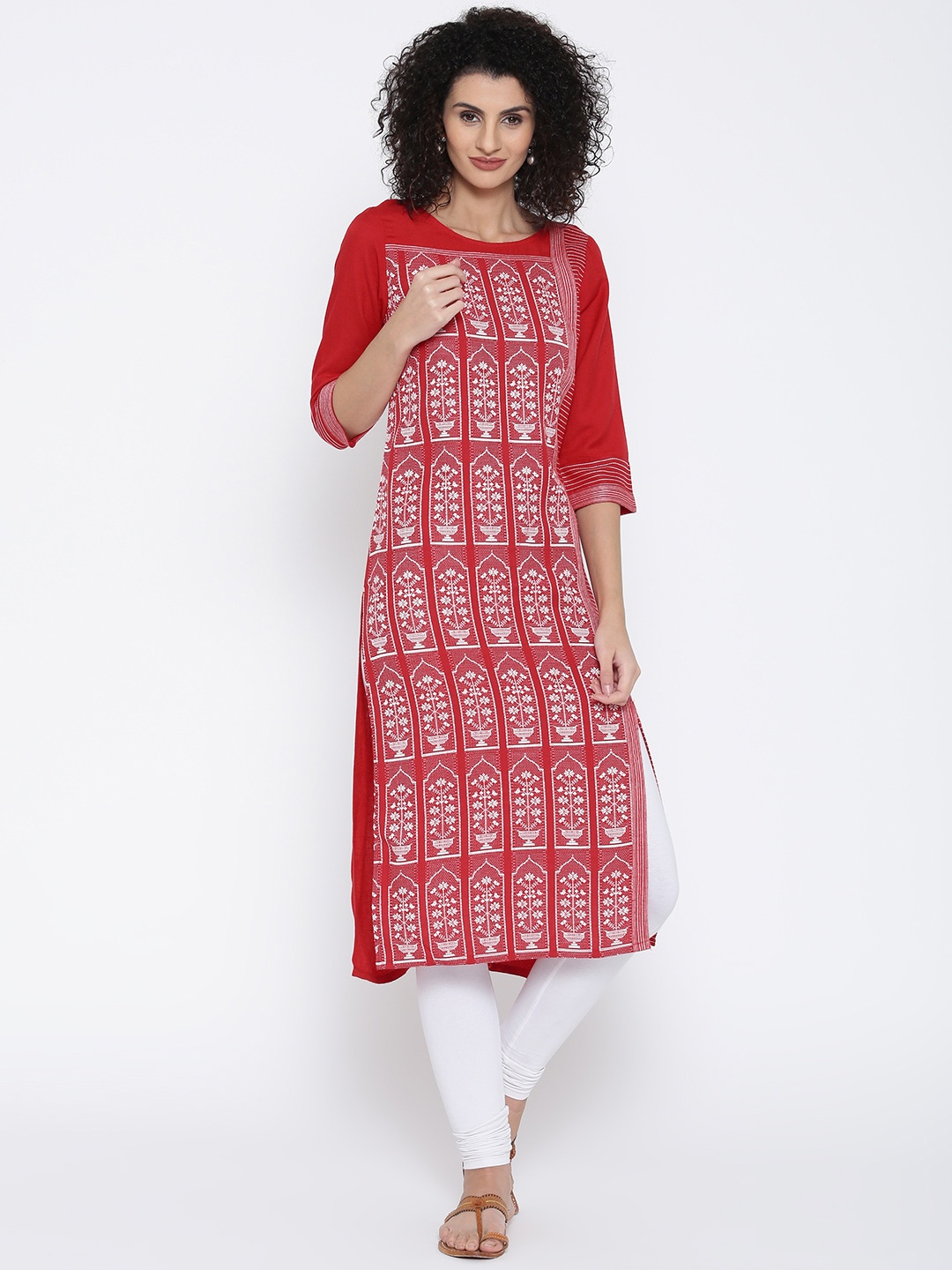 

AURELIA Women Red Woven Design Straight Kurta