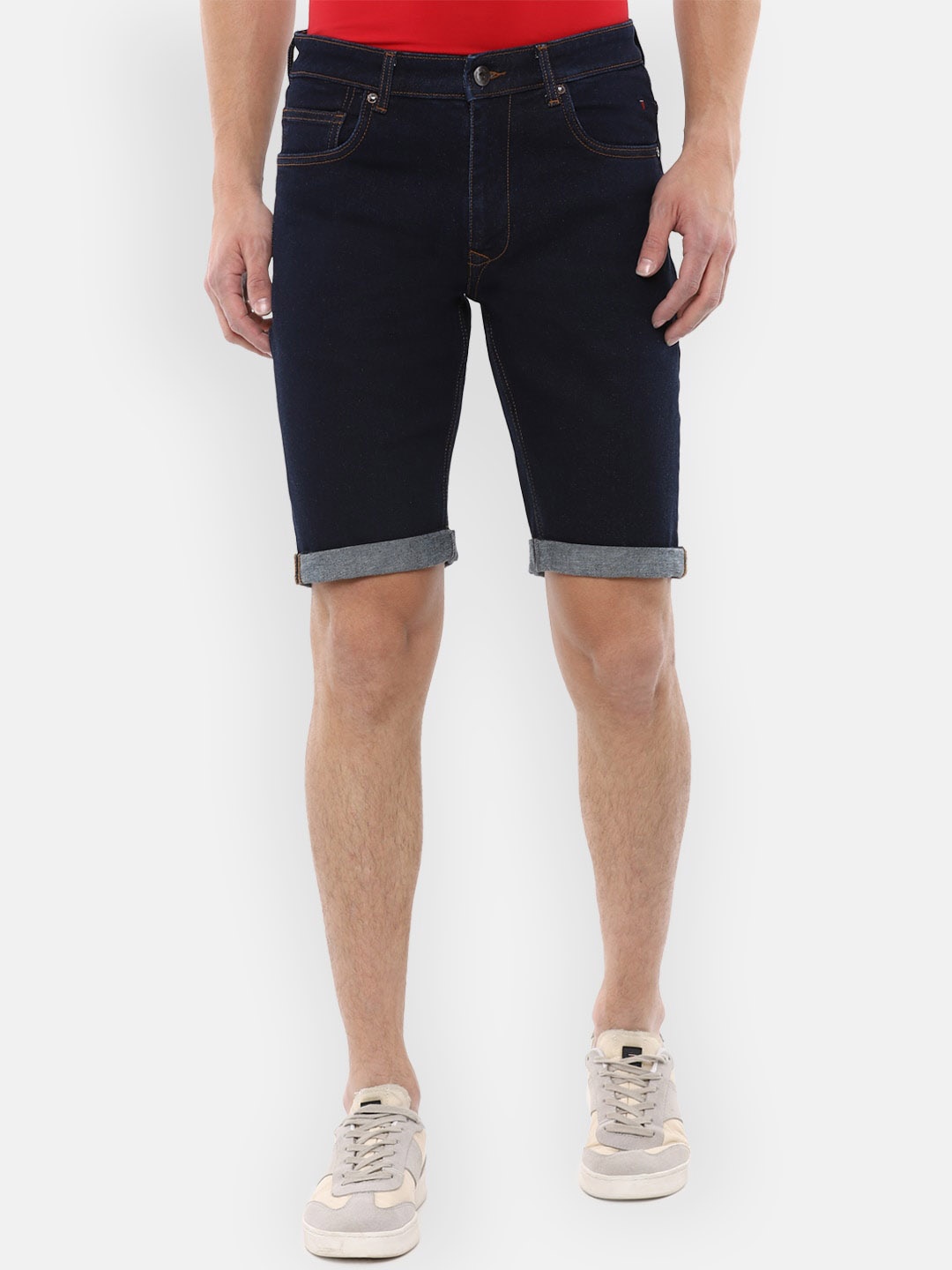 

Louis Philippe Jeans Men Navy Blue Slim Fit Denim Shorts