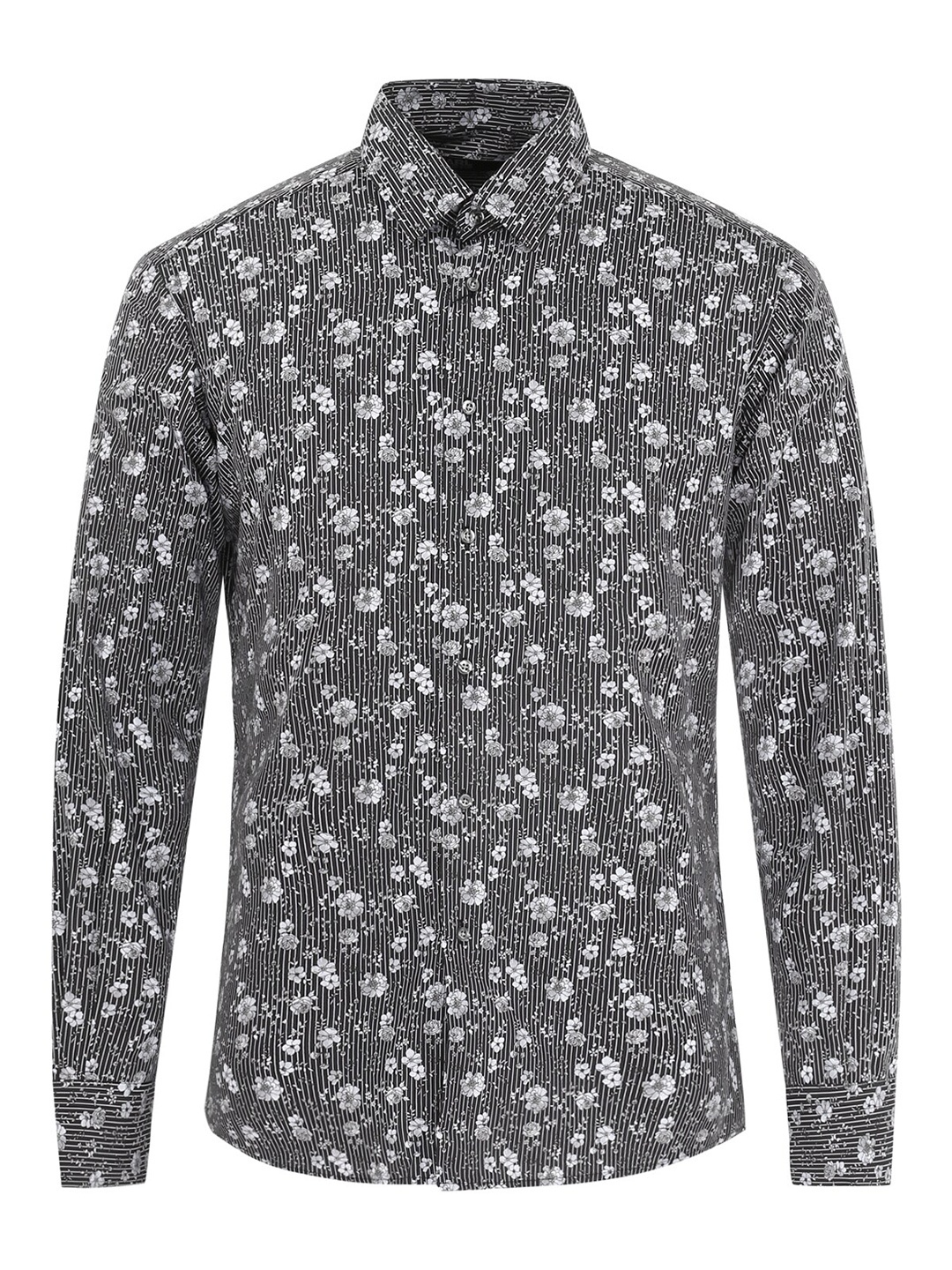 

LAGERFELD Men Black Floral Printed Cotton Casual Shirt