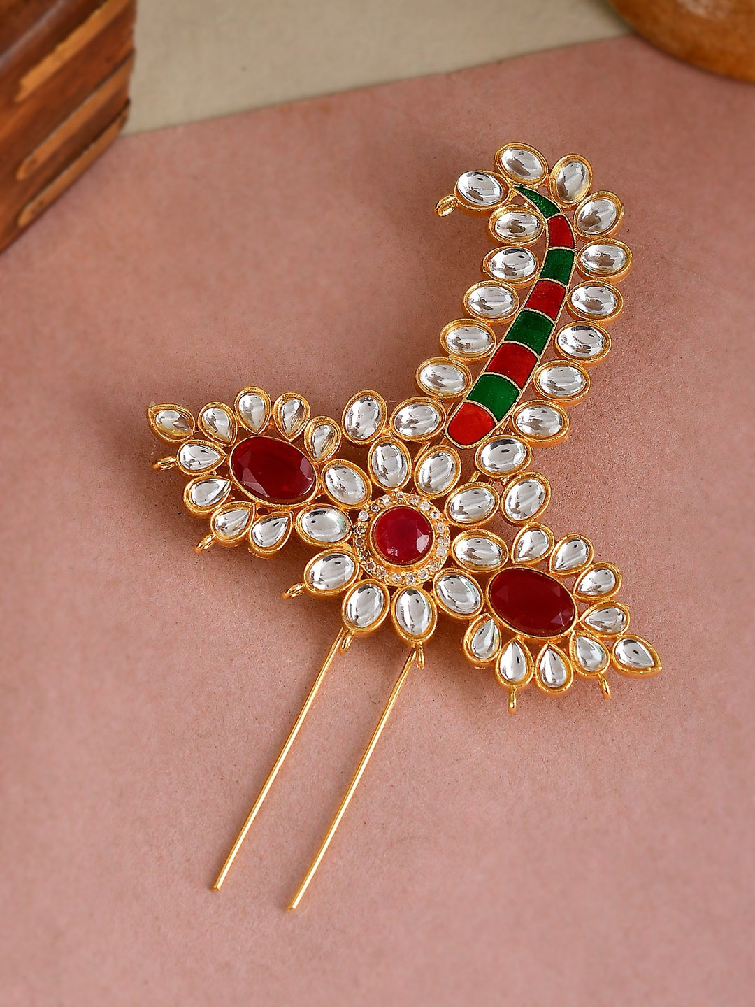 

Silvermerc Designs Men Gold-Plated & Kundan Studded Brooch