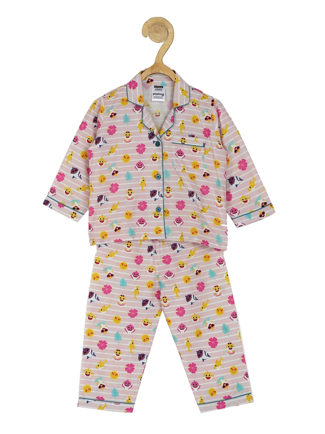 

shopbloom Kids Pink Printed Pure Cotton Night suit