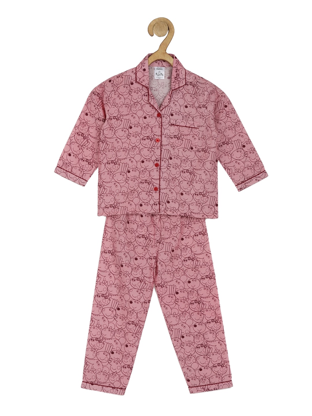 

shopbloom Kids Peppa With Friends Print Long Sleeve Cotton Night Suit, Pink