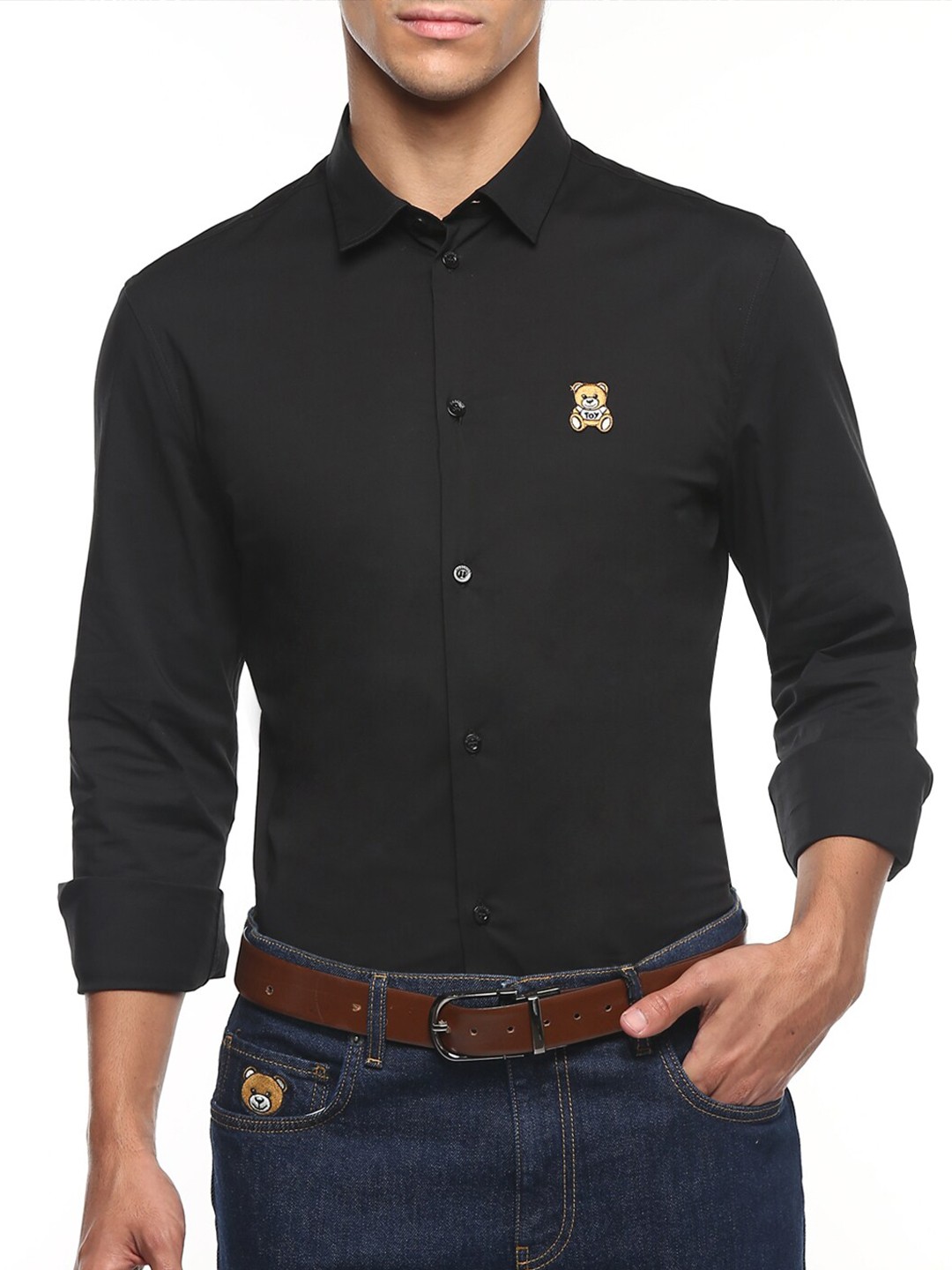

MOSCHINO COUTURE Men Black Regular Fit Cotton Casual Shirt