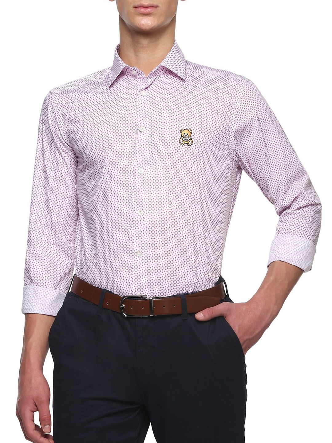 

MOSCHINO COUTURE Men Pink Micro Ditsy Printed Cotton Casual Shirt