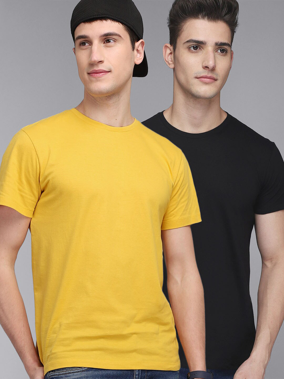 

Free Authority Men Pack Of 2 Yellow & Black Pure Cotton T-shirt