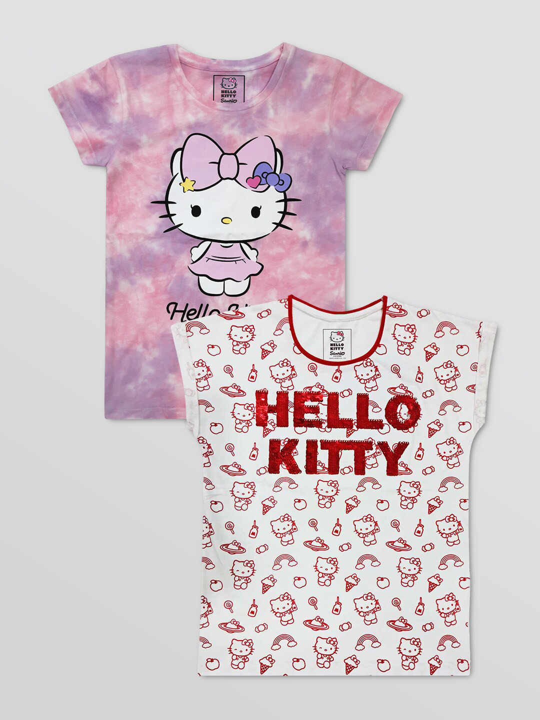 

Kids Ville Girls Pack Of 2 Tie & Dye Hello Kitty Dyed Cotton T-shirt, Multi