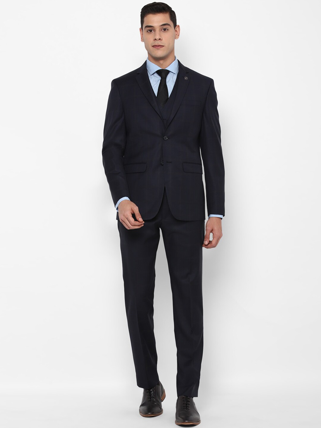 

Allen Solly Men Navy Blue Checked Slim-Fit Single-Breasted Three-Piece Formal Suit