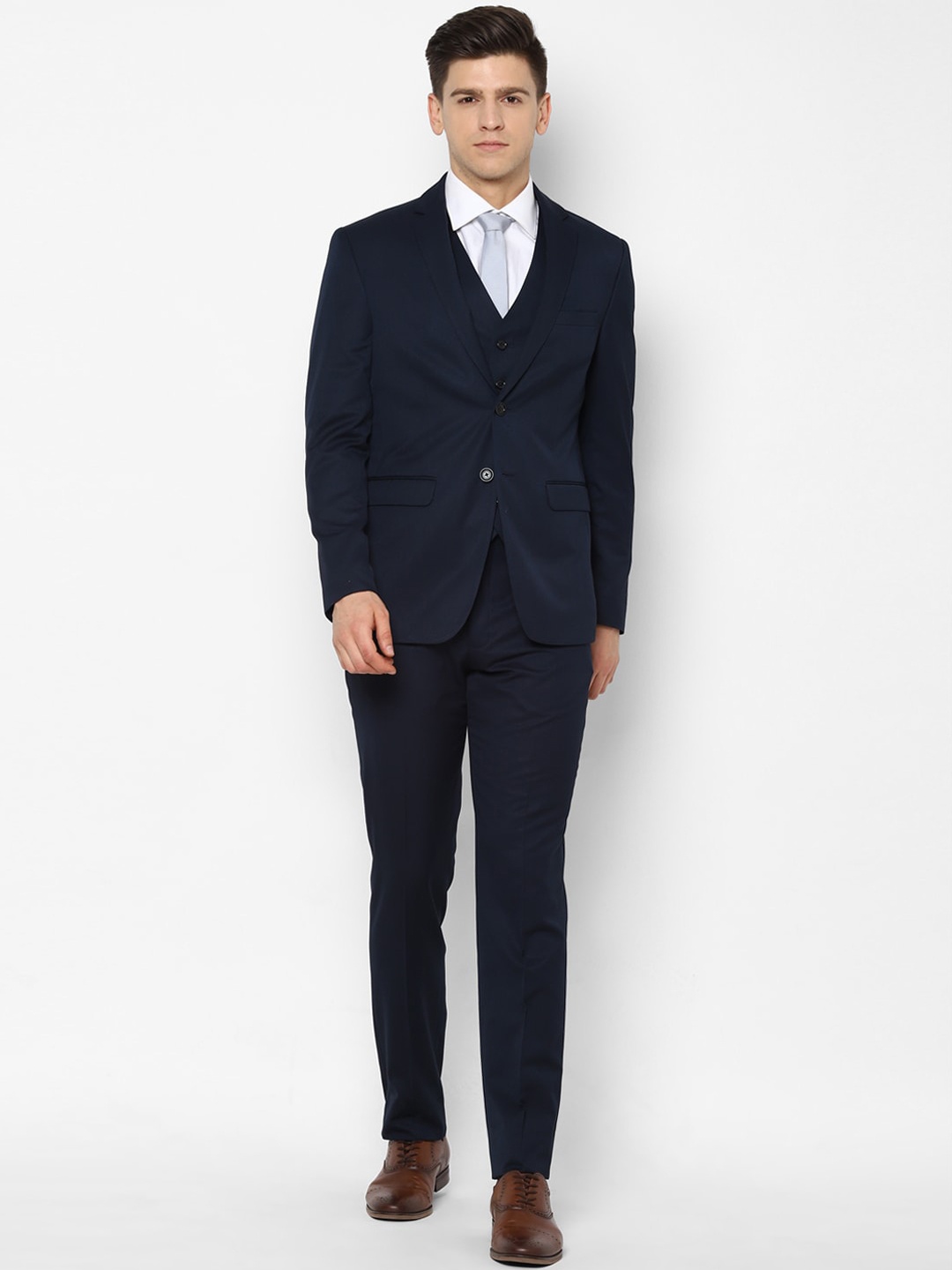 

Allen Solly Men Navy Blue Single-Breasted Slim-Fit 3-Piece Suit