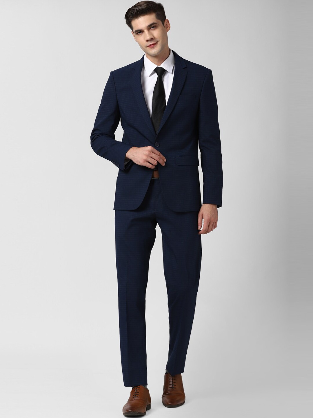 

Peter England Elite Men Navy Blue Checked Single-Breasted Slim-Fit 2-Piece Formal Suit