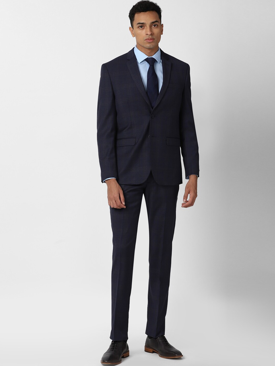 

Van Heusen Men Navy Blue Checked Slim-Fit Single-Breasted Two-Piece Formal Suit