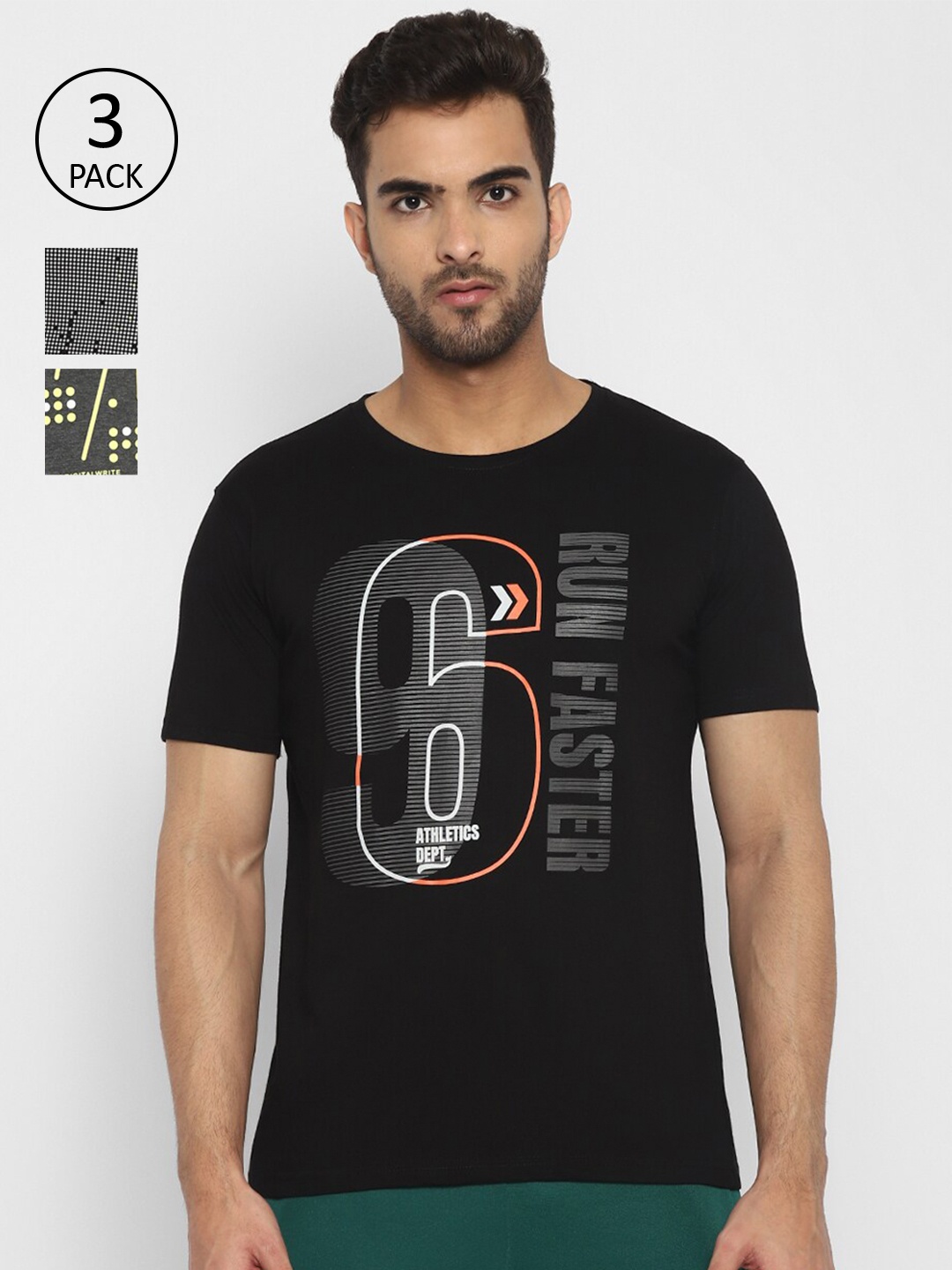 

appulse Men Black & Grey Pack Of 3 Printed Cotton T-shirt