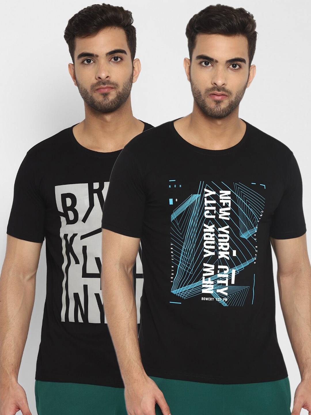 

appulse Men Pack of 2 Black Printed Cotton T-shirt