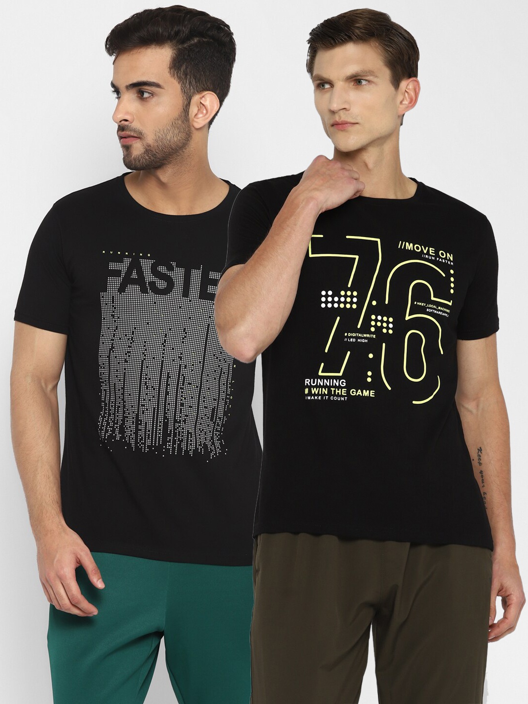 

appulse Men Black Typography Printed Running T-shirt Set Of 2