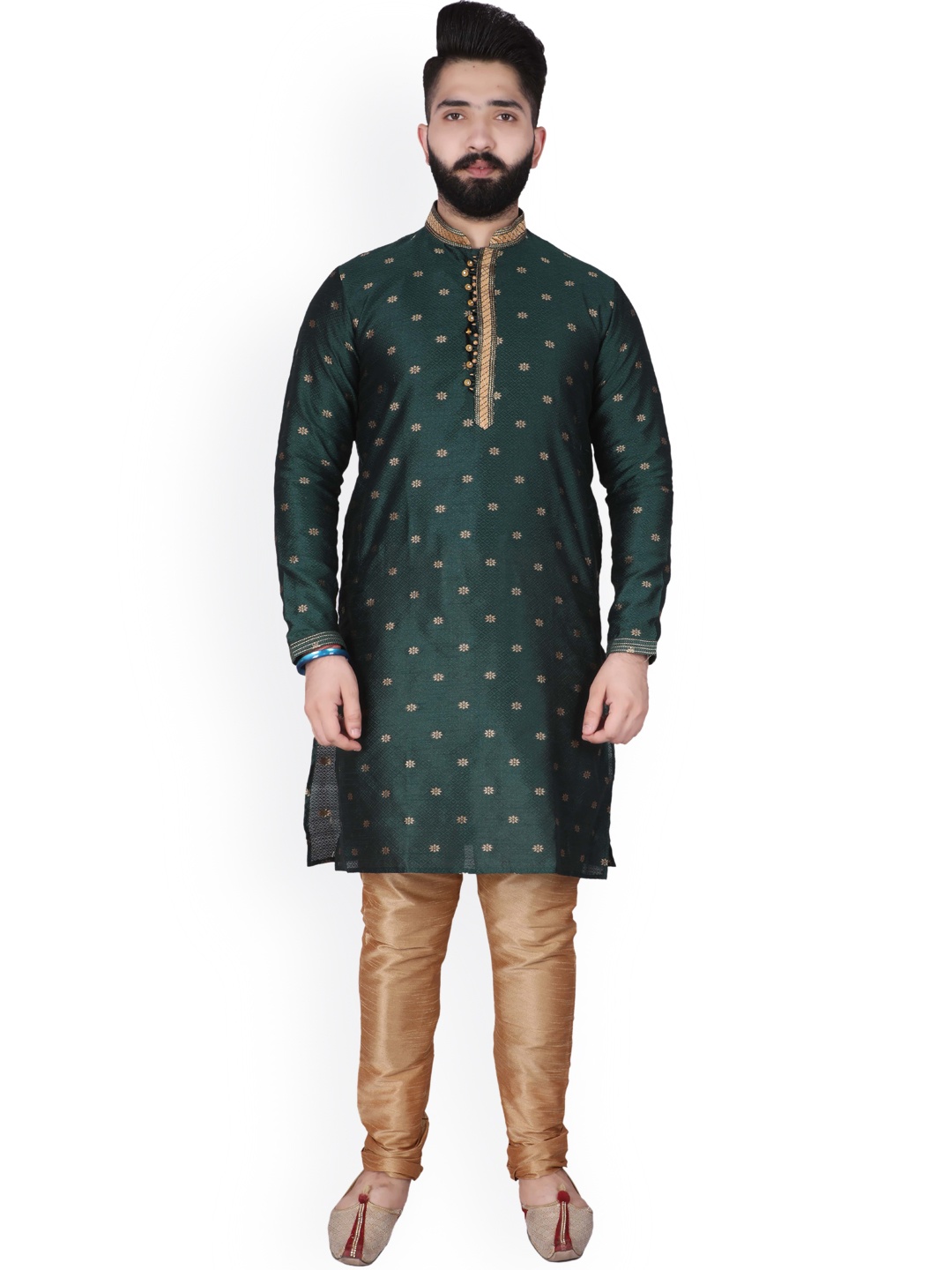 

Pro-Ethic STYLE DEVELOPER Men Green Paisley Embroidered Kurta with Pyjamas