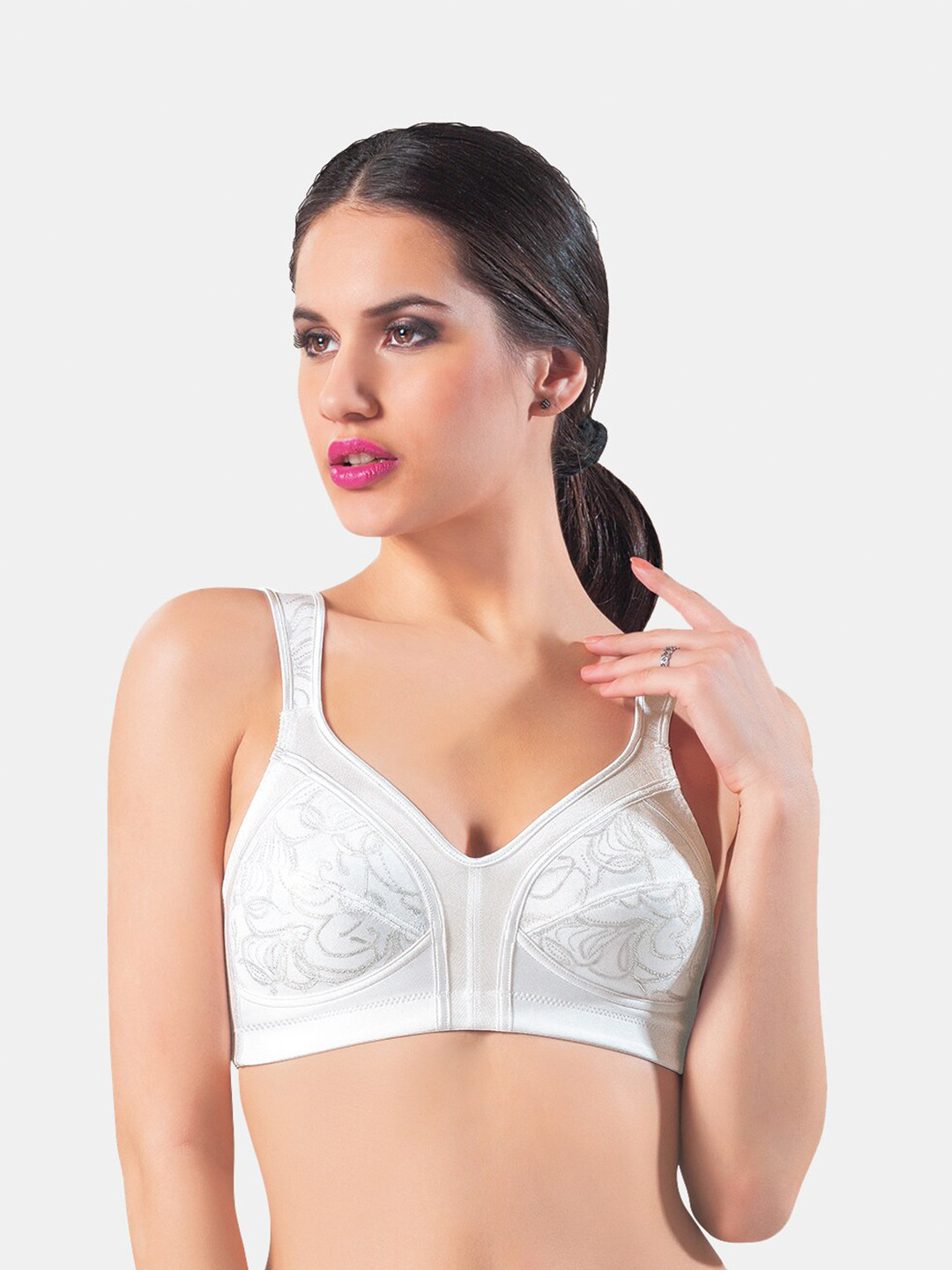 

Dazzle White Embroidered Satin Bra