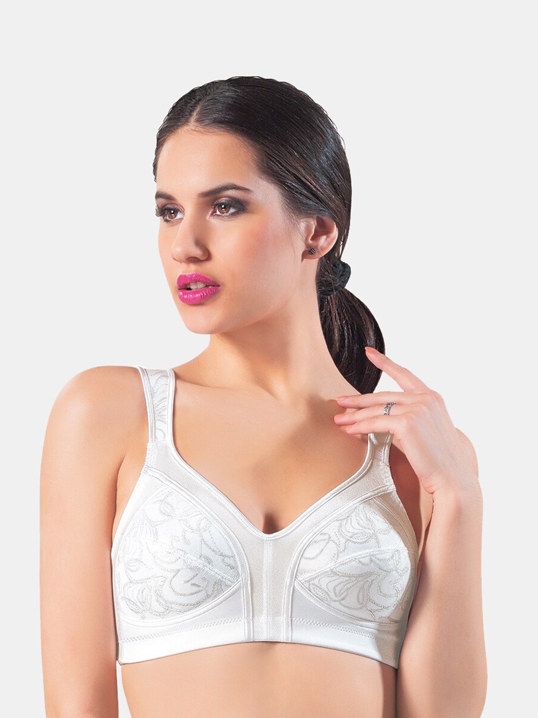 

Dazzle White Embroidered Satin Minimizer Bra