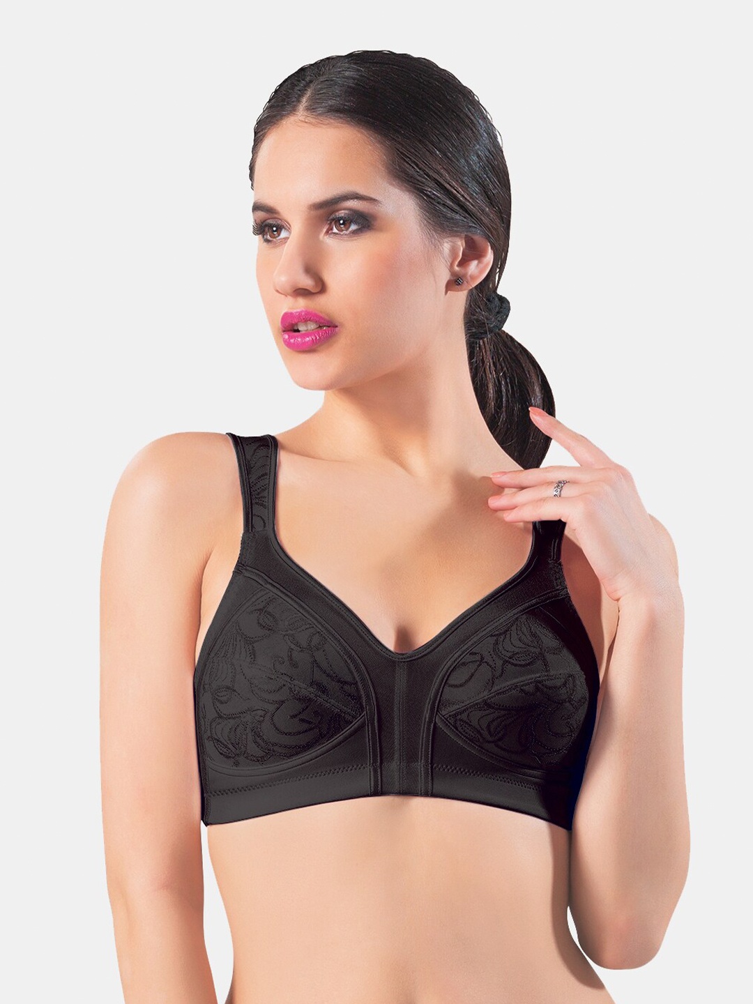 

Dazzle Black Non Padded & Non Wired Embroidered Bra