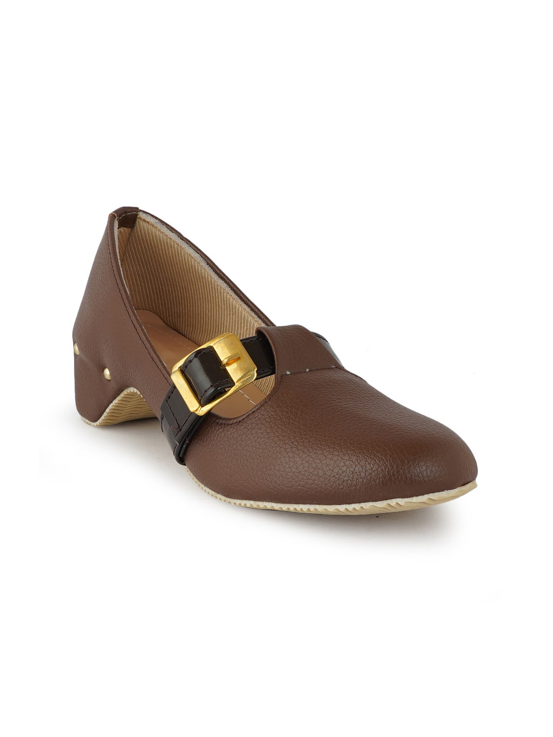 

SAPATOS Brown Textured Block Pumps with Buckles