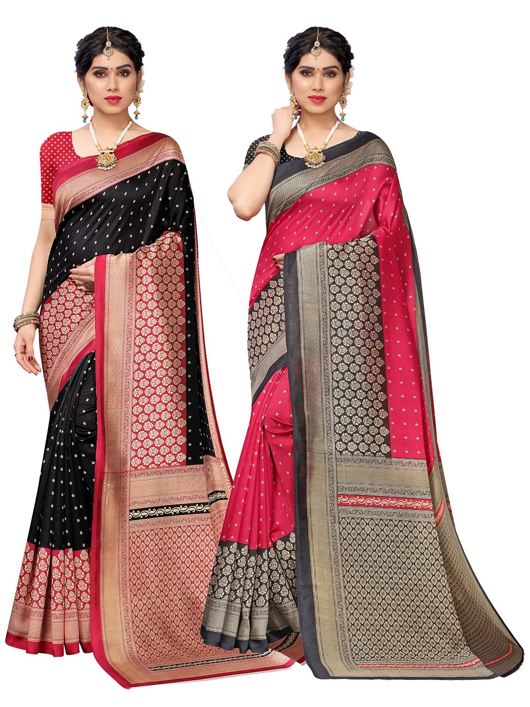 

KALINI Pack of 2 Black & Red Ethnic Motifs Art Silk Saree