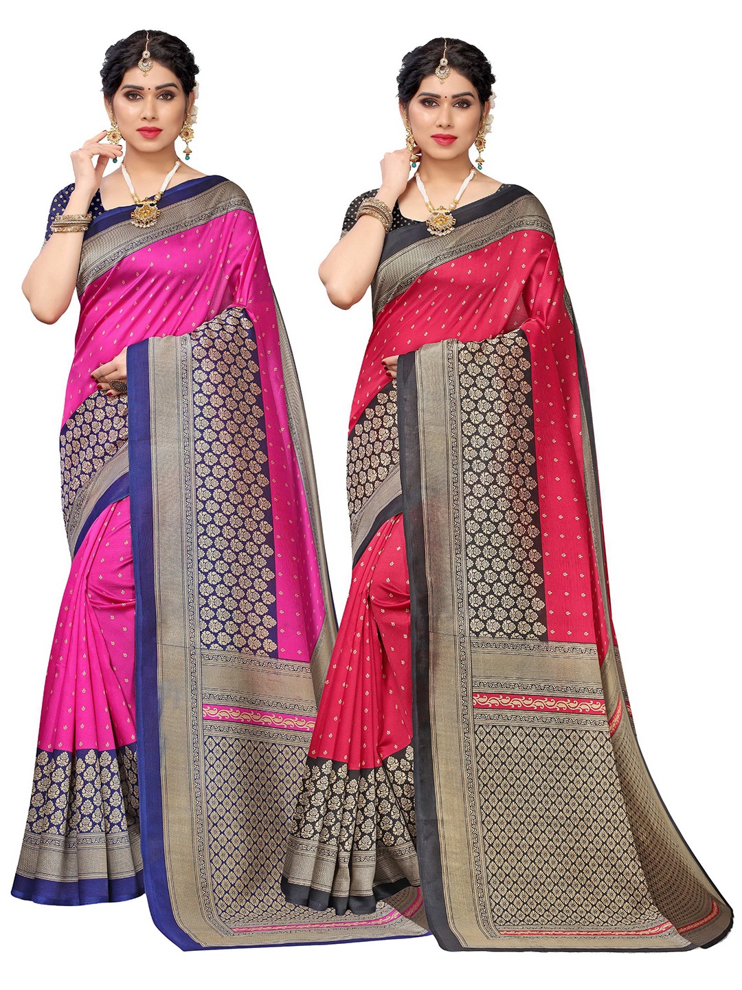 

KALINI Pack of 2 Magenta & Red Ethnic Motifs Printed Art Silk Sarees