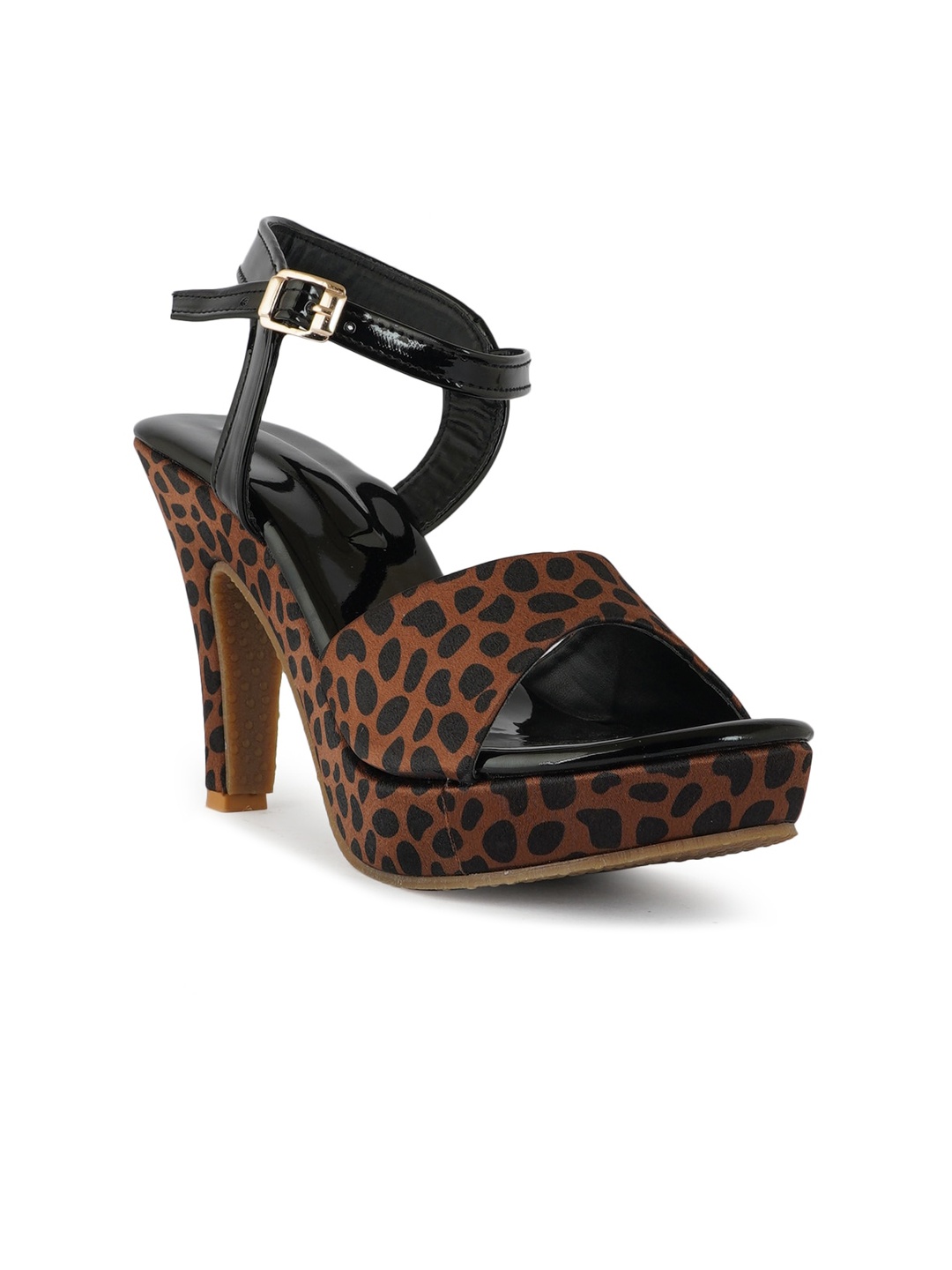 

SAPATOS Tan & Black Animal Printed Canvas Heels