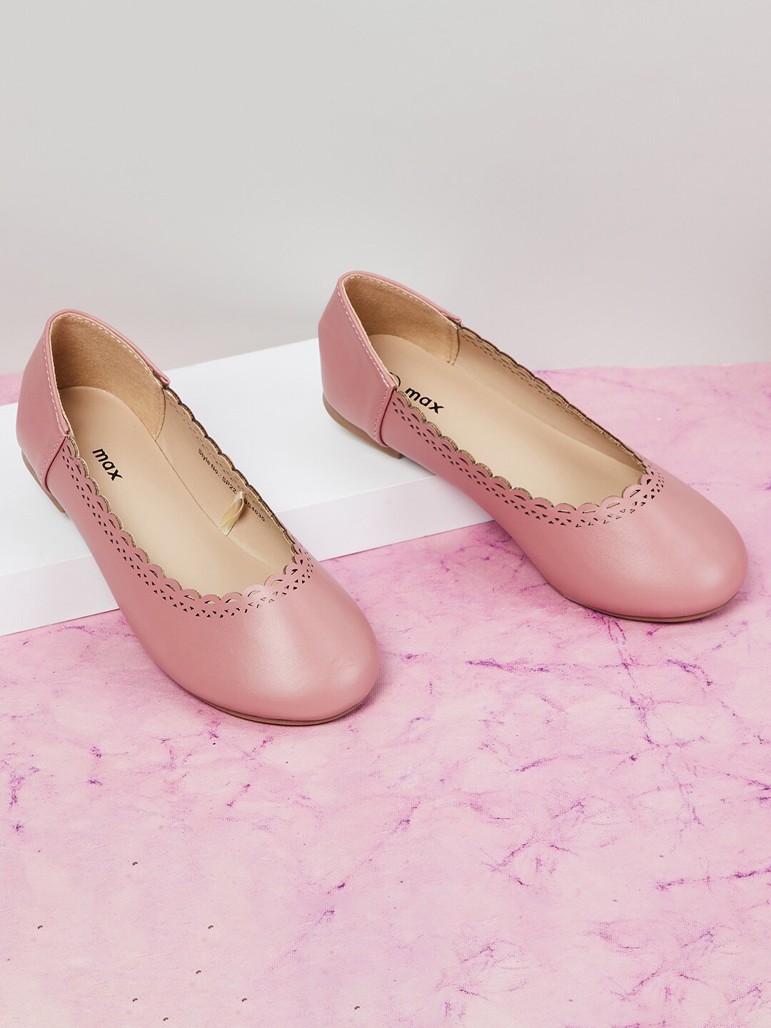 

max Girls Pink Ballerinas with Laser Cuts Flats