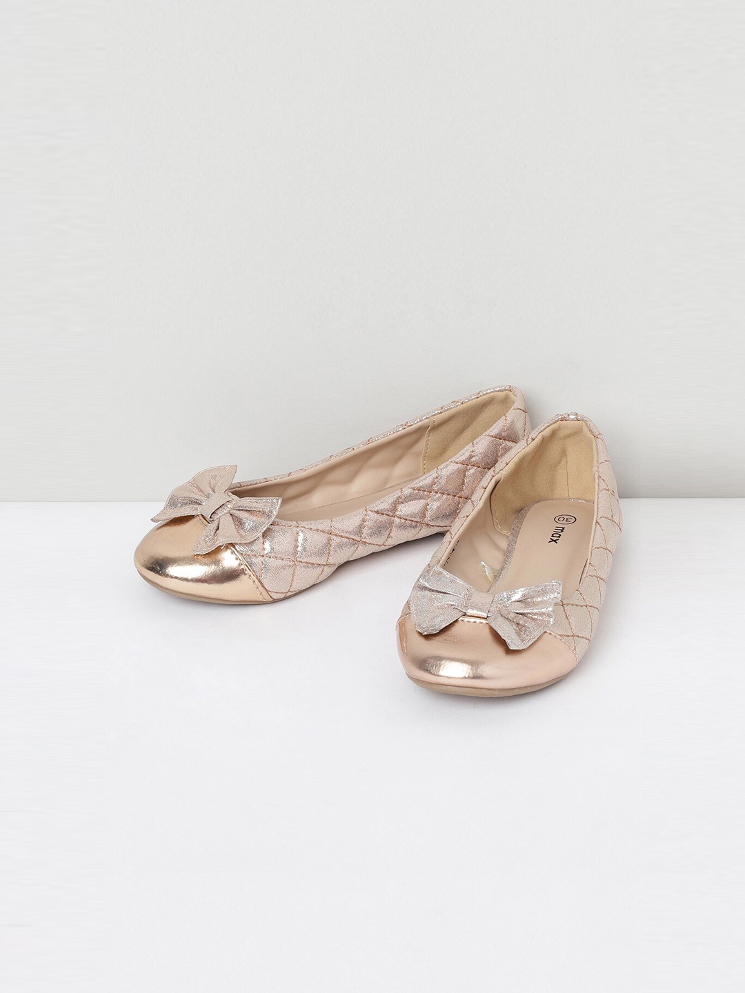 

max Girls Bronze-Toned Embellished Party Ballerinas with Bows