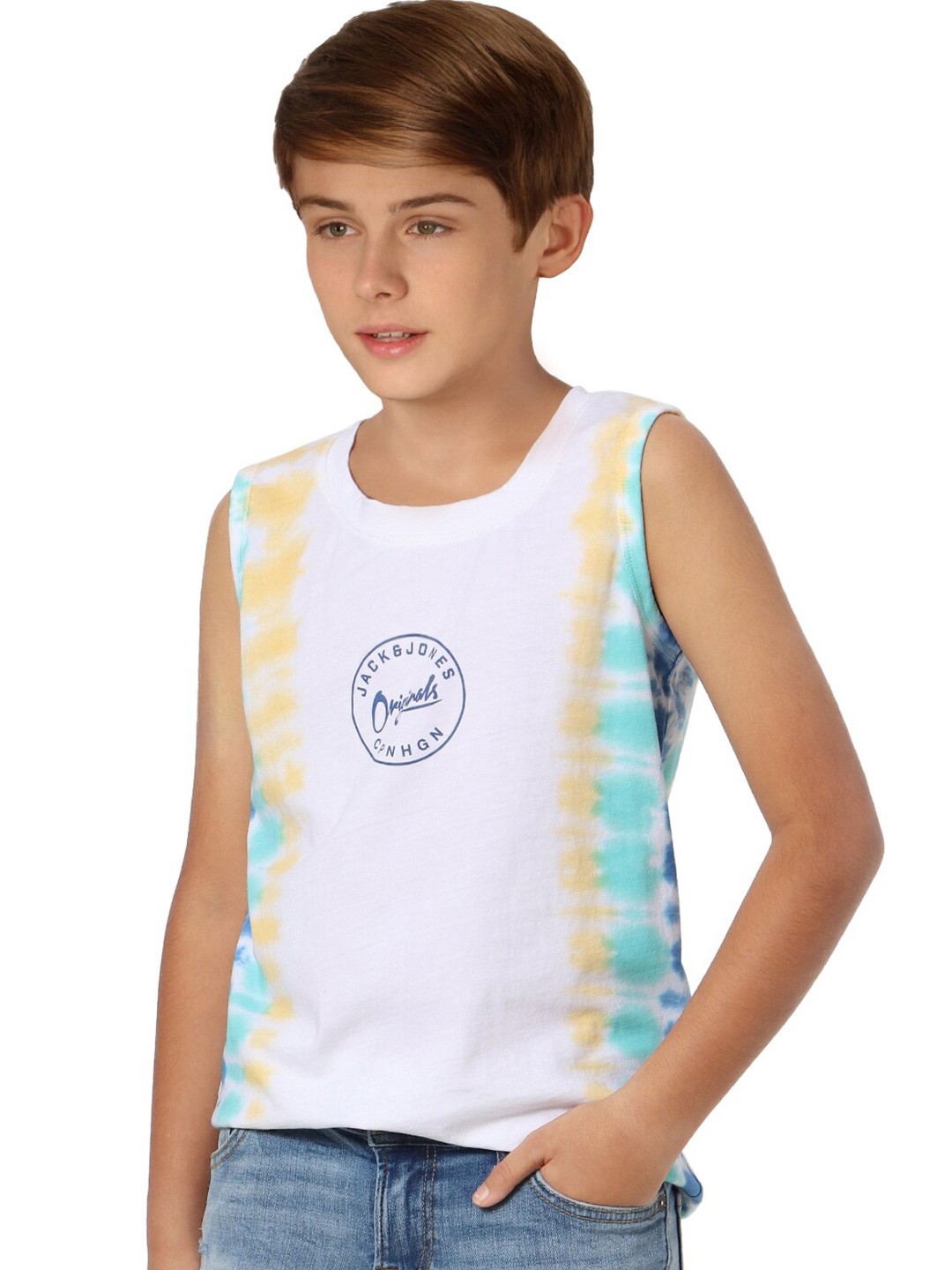

Jack & Jones Boys White & Green Typography Printed Cotton T-shirt