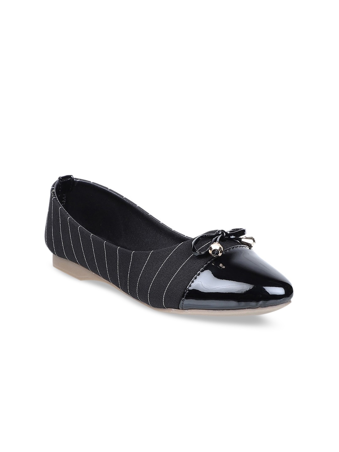 

SHUZ TOUCH Women Black Striped Ballerinas with Bows Flats