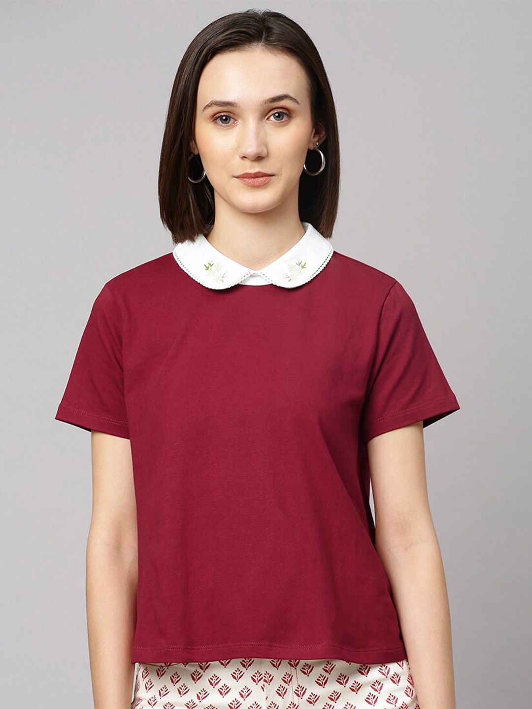 

Chemistry Maroon Peter Pan Collar Top