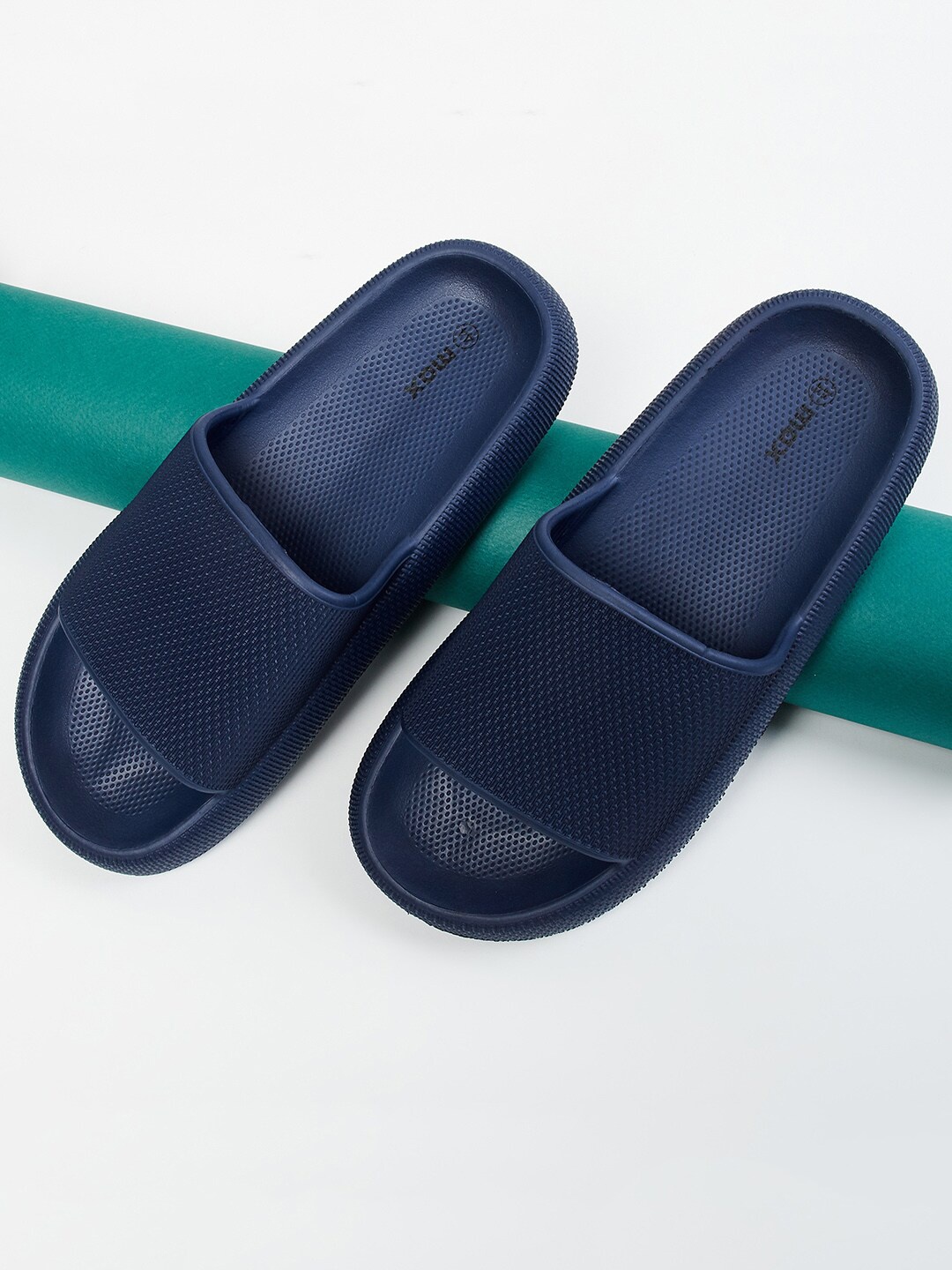 

max Men Navy Blue Solid Sliders