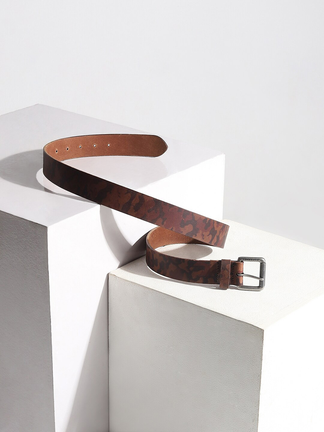

Jack & Jones Men Brown & Black Camouflage Printed Leather Belt