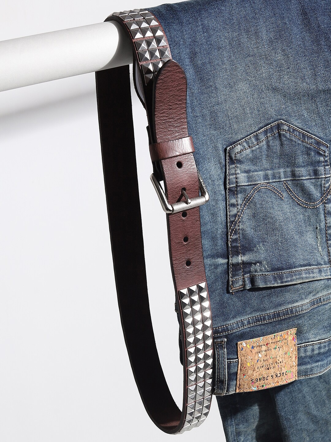 

Jack & Jones Men Brown Embellished Leather Belt
