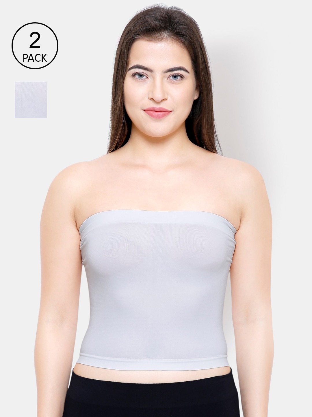 

FashionRack Women Pack Of 2 White Solid Strapless Camisoles