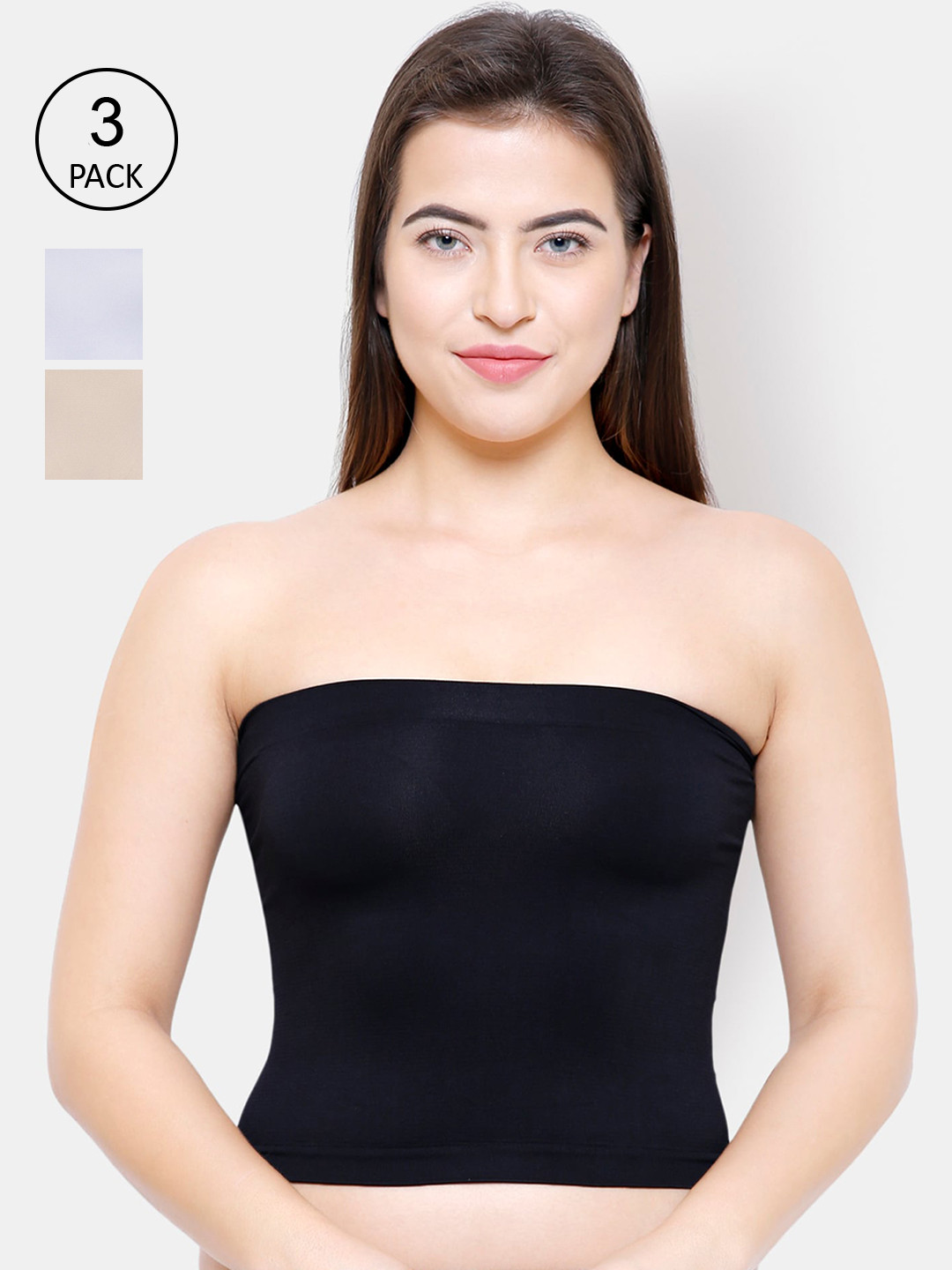 

FashionRack Women Pack Of 3 Solid Cotton Strapless Camisoles, Black