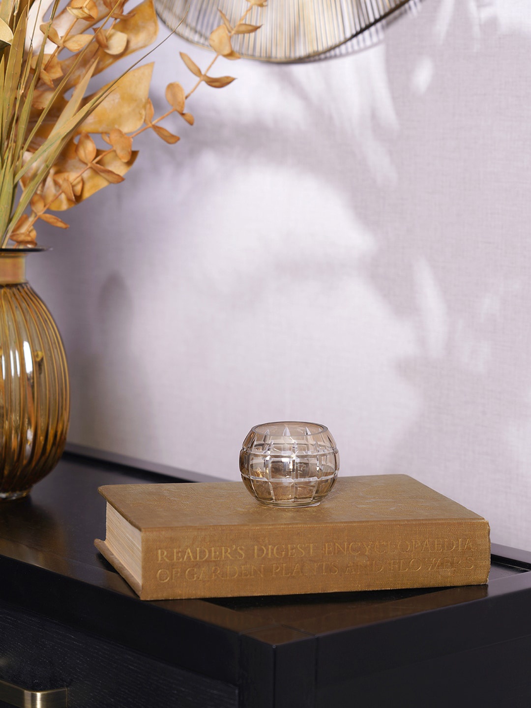 

Pure Home and Living Set of 4 Brown Luster Round Glass Candle Holders