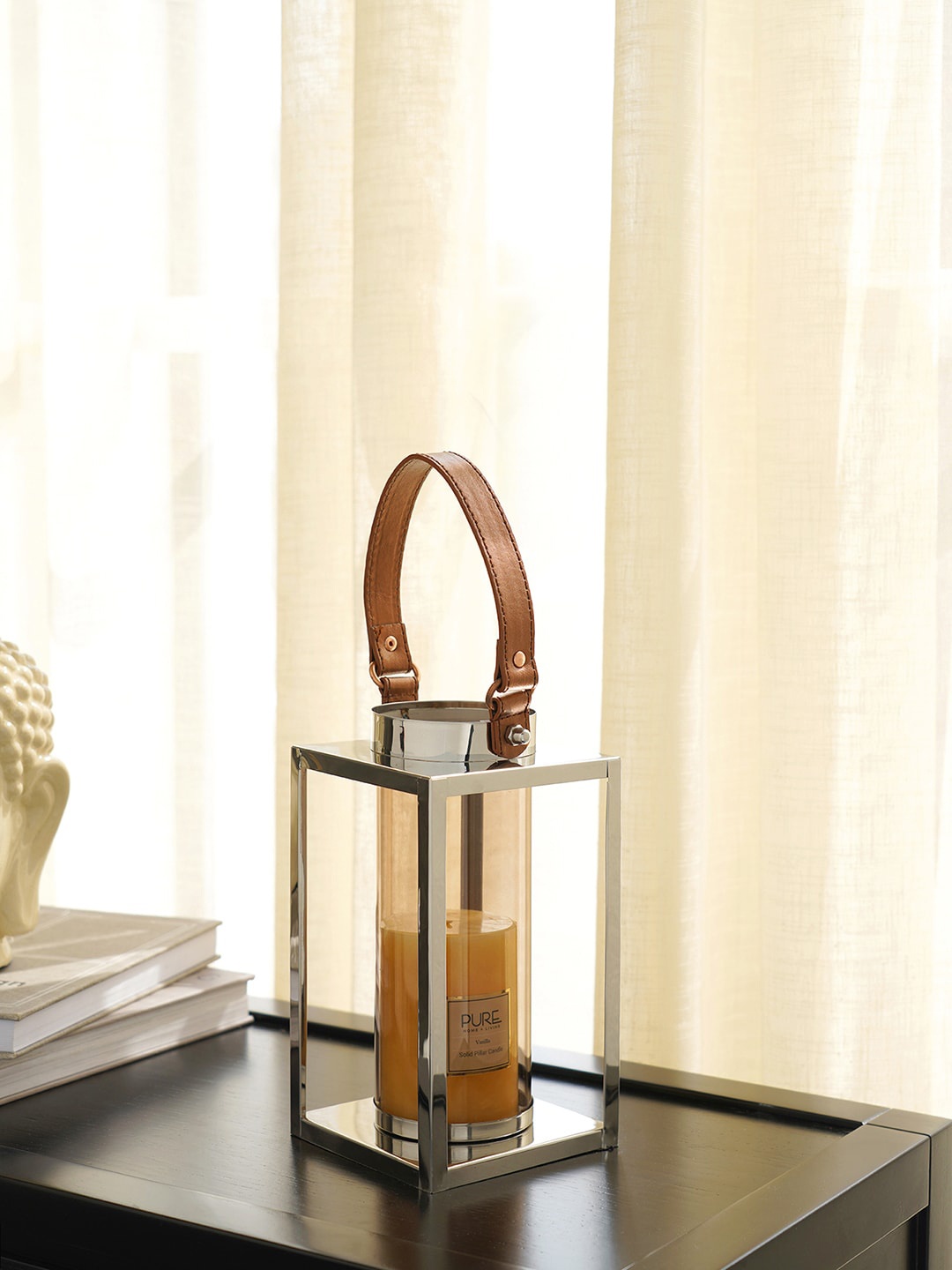 

Pure Home and Living Brown Solid Cruz Metal and Glass Lantern