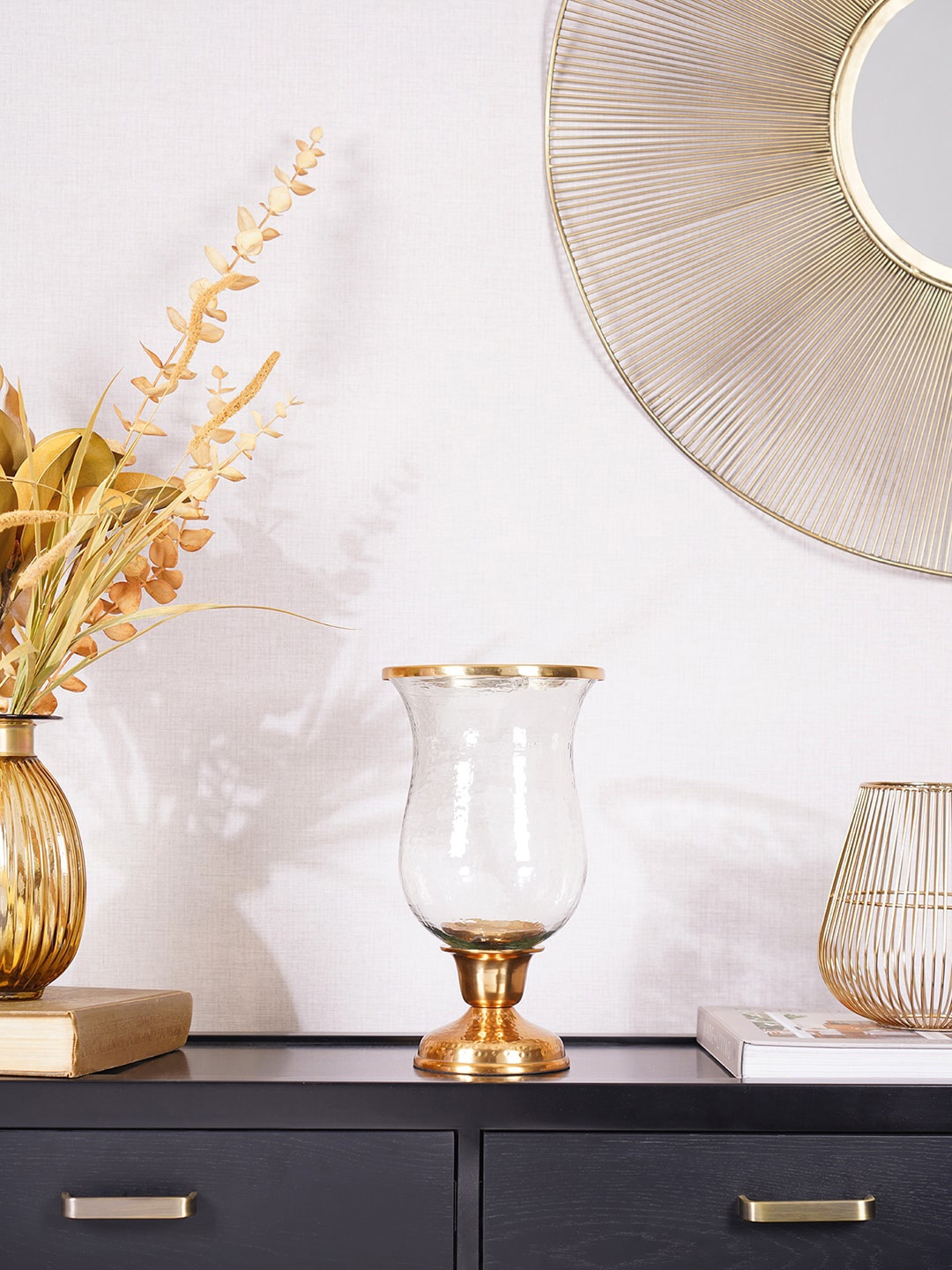 

Pure Home and Living Gold-Toned & Transparent Crown Hurricane Votive Holder