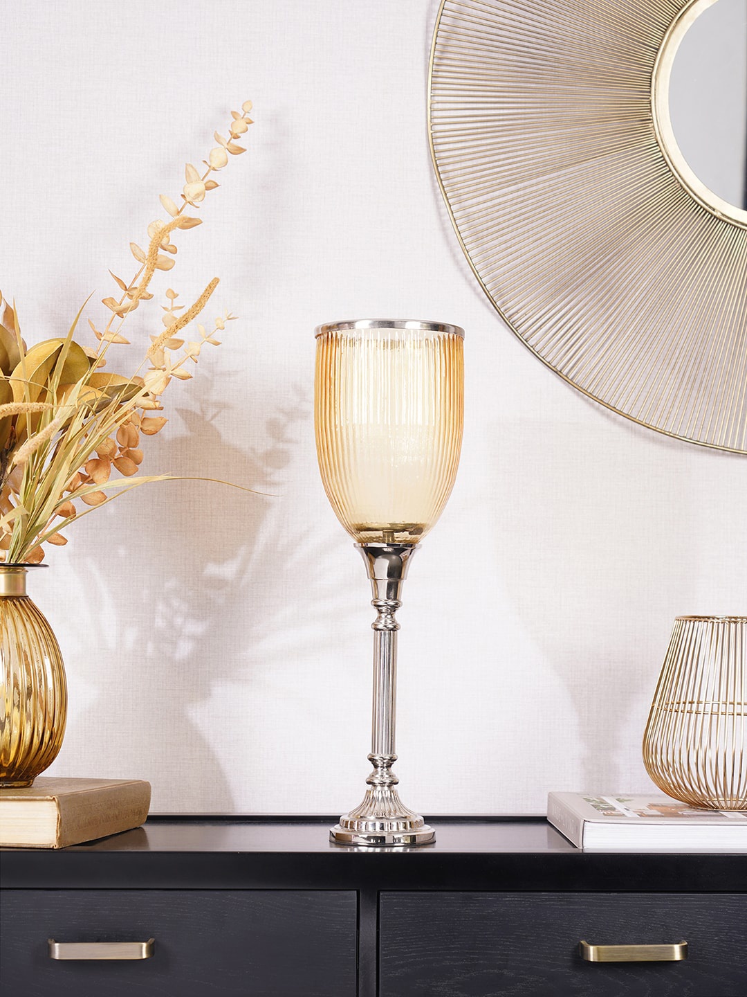 

Pure Home and Living Gold-Toned & Silver-Toned Glass Royal Hurricane Votive Holder
